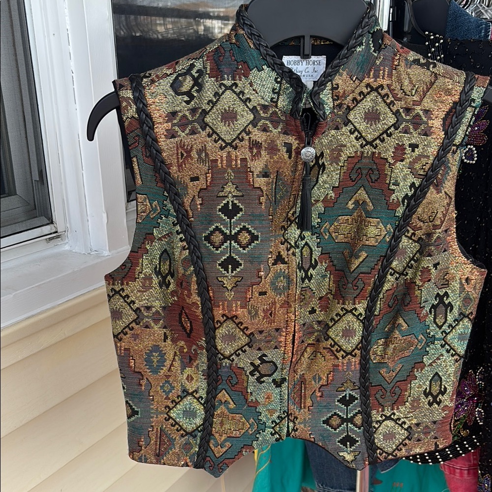 Vintage metallic Earthy Geometric Patterned Vest